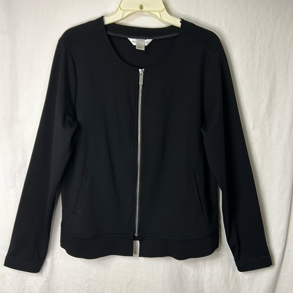 Christopher & Banks Women’s Jacket Size L Black Zip Front Long Sleeve